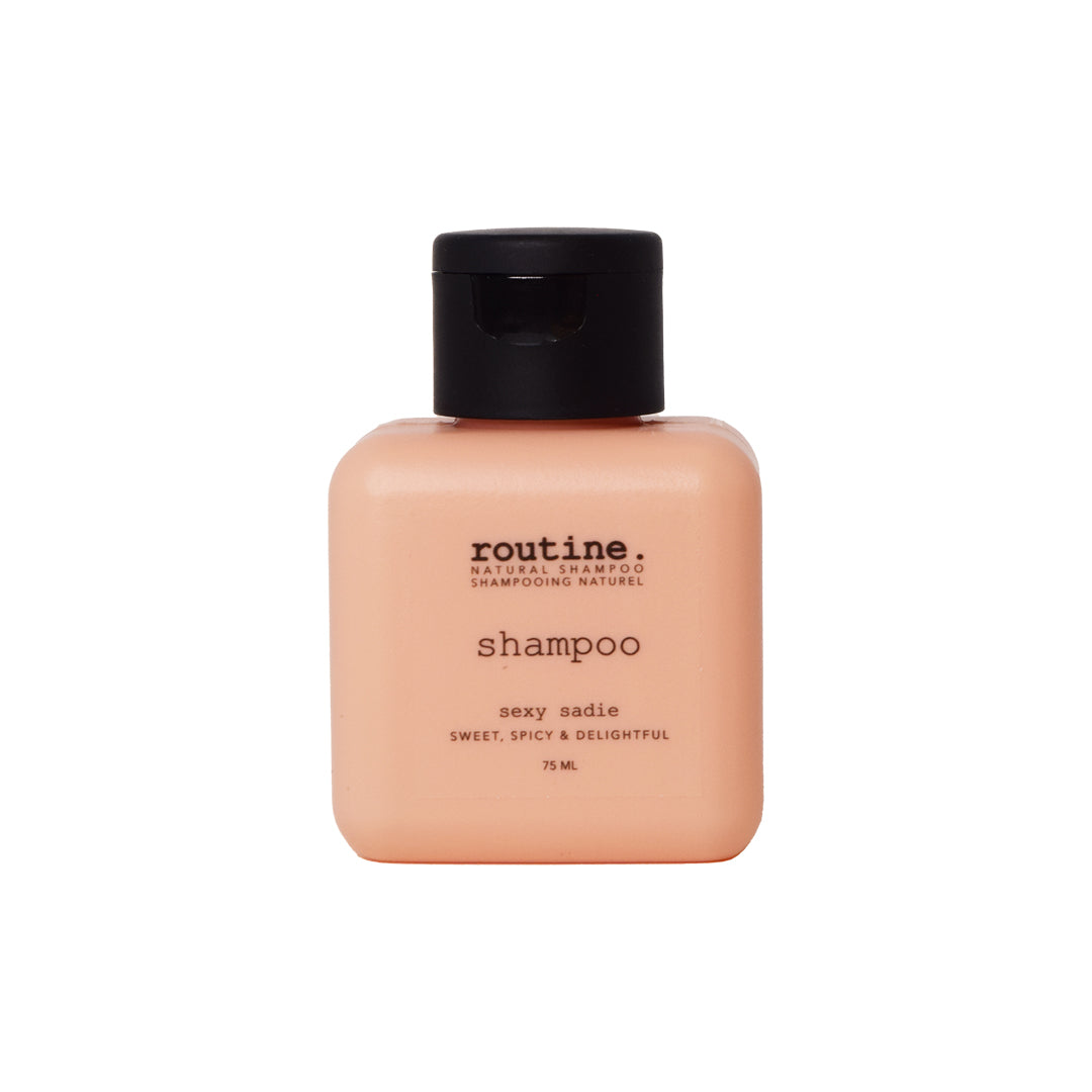 Routine | Shampoo - Sexy Sadie | Travel Mini Product Image - mini bottle with black cap shown on a white background