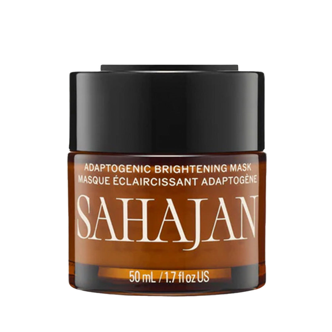 Sahajan | Brightening Mask | Product Image - amber glass jar with a black lid, shown against a white background