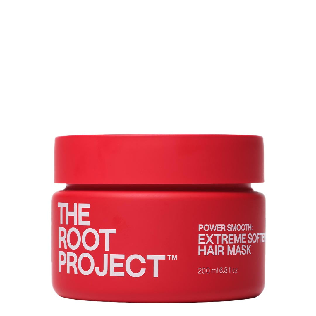 The Root Project | Power Smooth Extreme Softening Hair Mask | Product Image - hair mask in a red jar on a white background