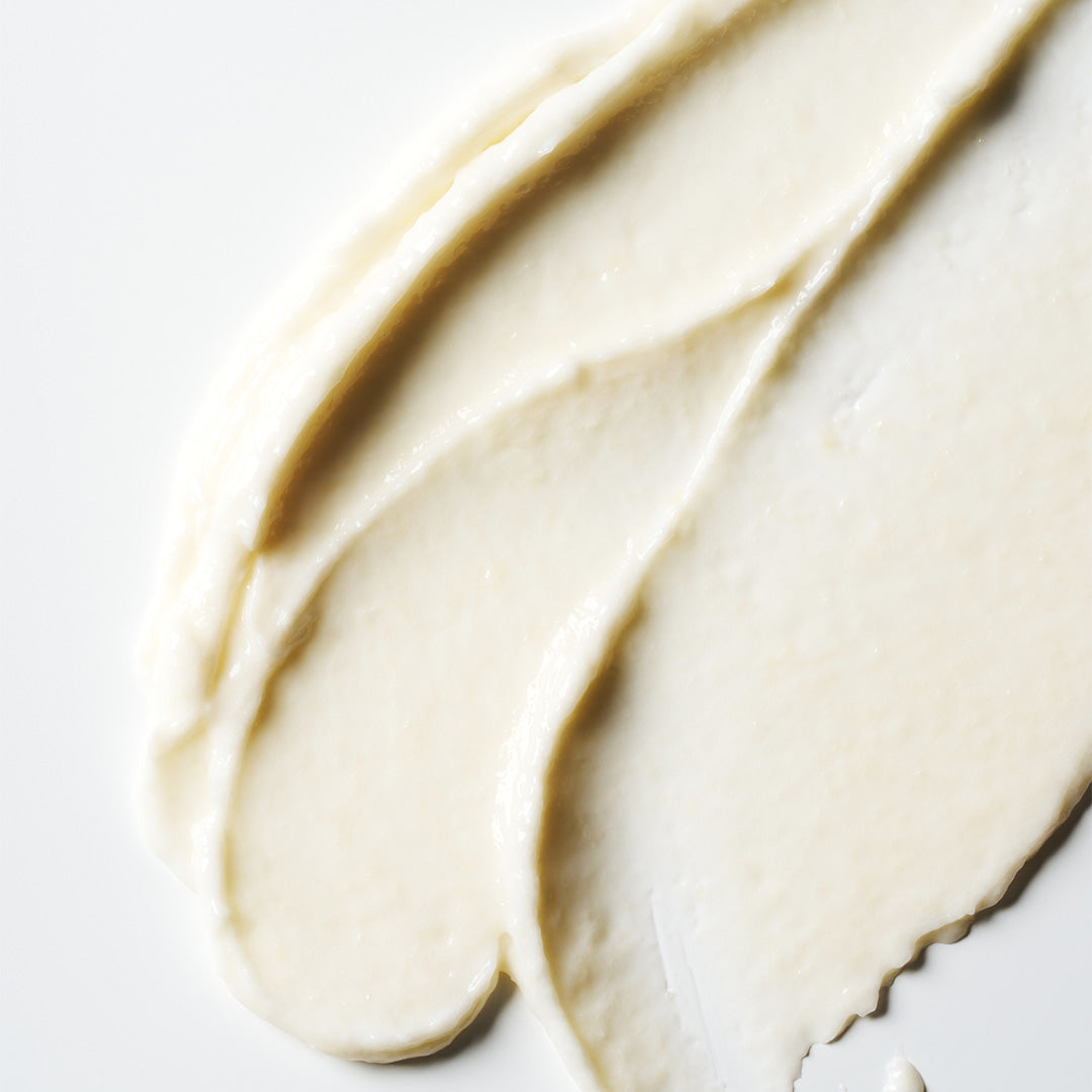 The Root Project | Power Smooth Extreme Softening Hair Mask | Swatch Image - creamy white hair mask texture spread on a white background