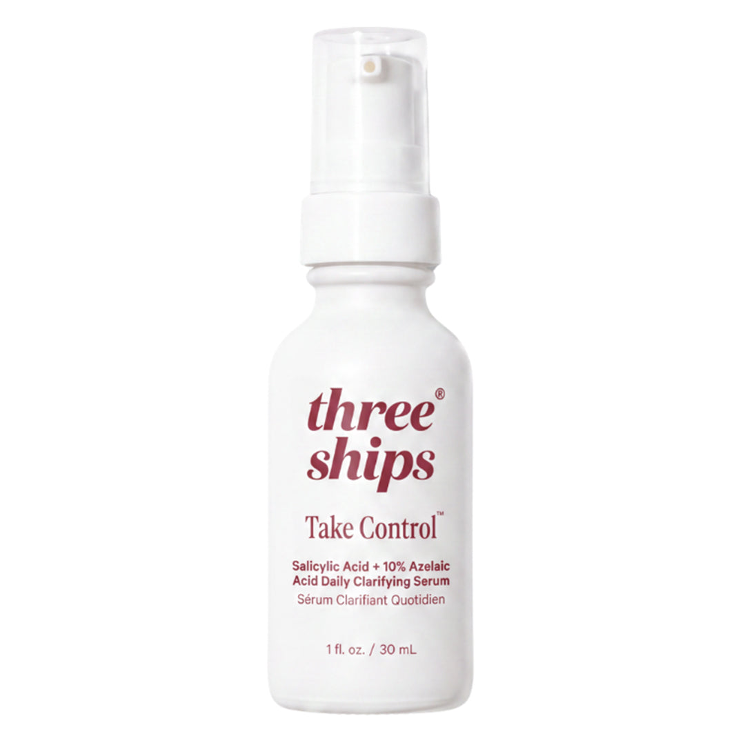 Three Ships | Take Control Salicylic + 10% Azelaic Acid Clarifying Serum | Product Image - white pump bottle on a white background