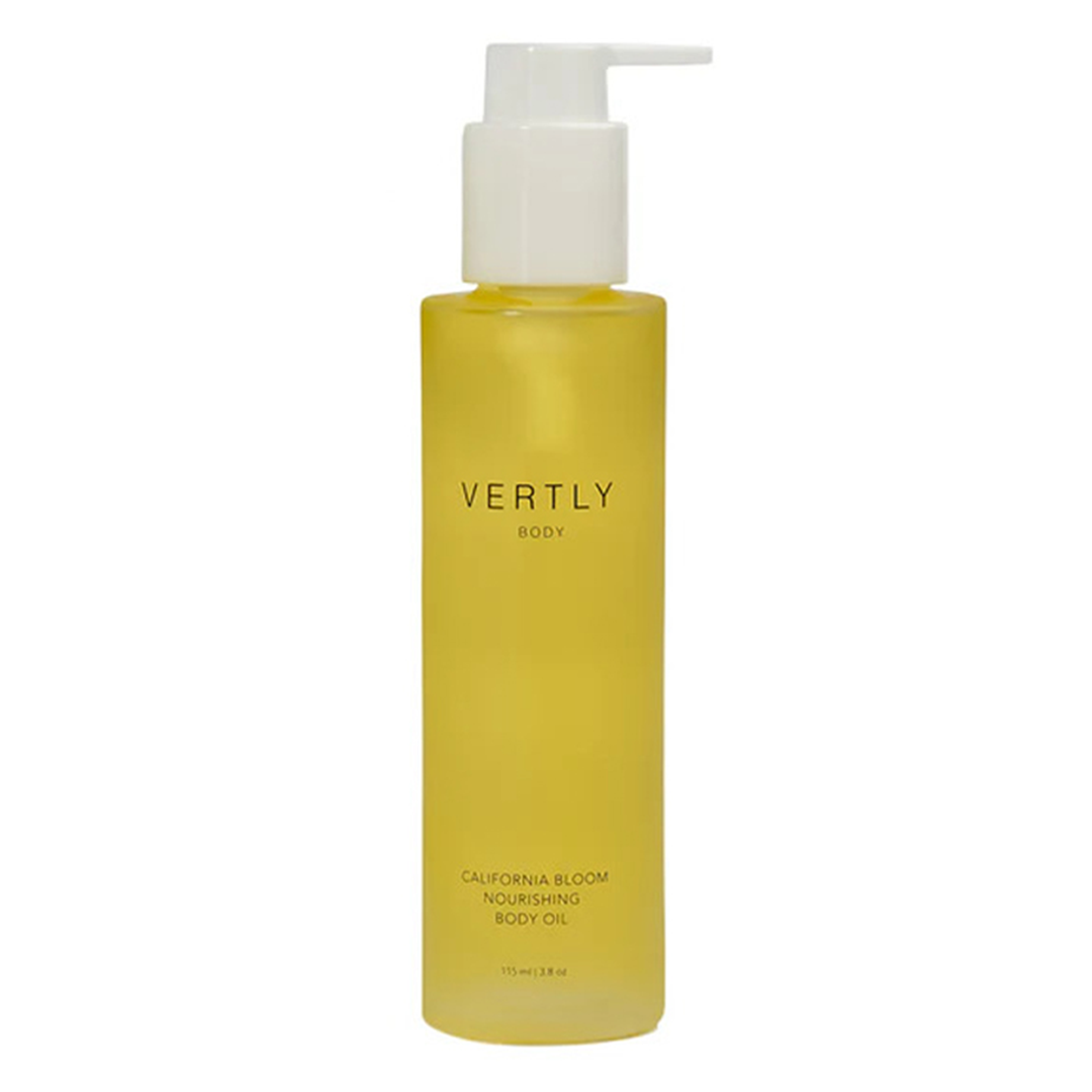 Vertly | California Bloom Body Oil | Product Image - bottle with pump on a white background