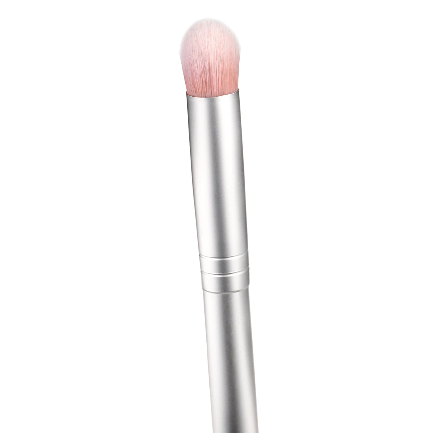 RMS Beauty | Eye Polish Brush | Product Image2 - silver brush showing the soft rounded synthetic bristles